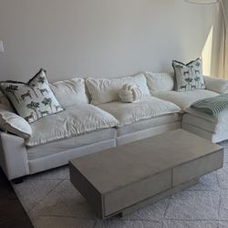 White Sectional Sofa L Shaped Couch with Chaise Living Room, 3 Seats