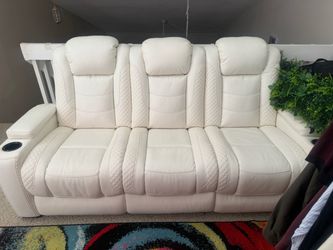 Reclining Leather Sofa w/ LED lighting & charger ports