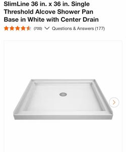 SlimLine 36 in. x 36 in. Single Threshold Alcove Shower Pan Base in White with Center Drain