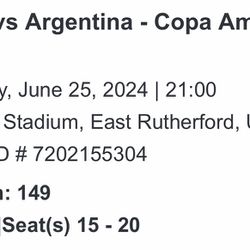 6 Tickets To Copa America : Chile vs Argentina