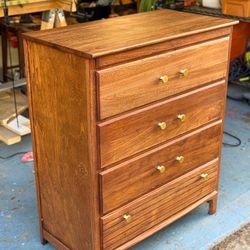 Solid Red Oak Wood Four Drawer Mid Century Dresser 