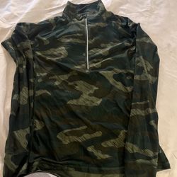 Xersion Womens Lightweight Green Camo Long Sleeve Athletic 1/4 Zip Shirt 