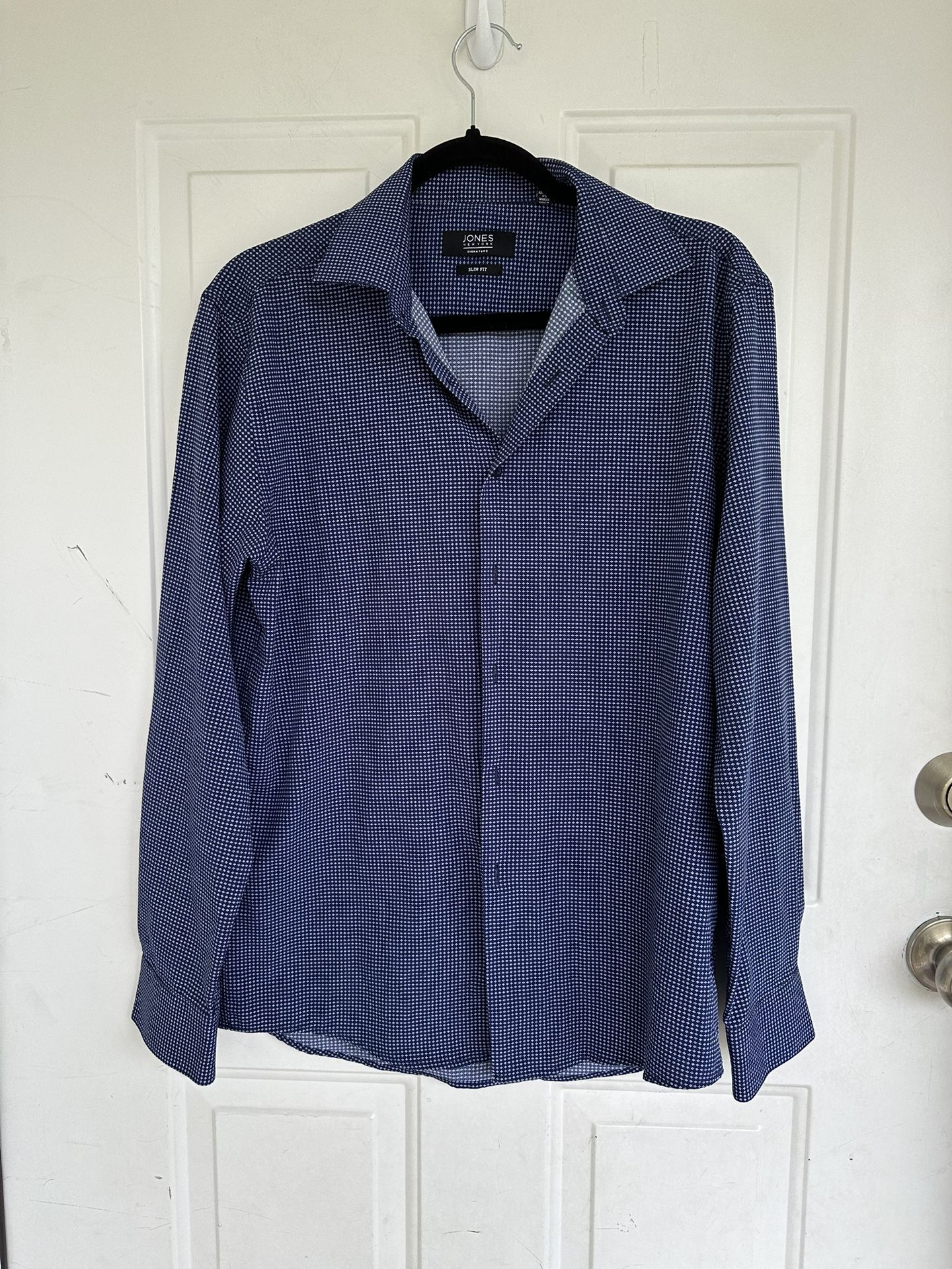 Jones New York Signature Slim Fit Blue Long Sleeve Button Up Shirt size 15.5