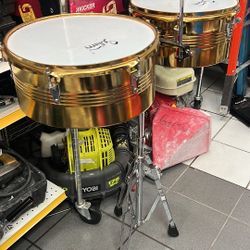 Glarry 2 Piece Timbales Percussion Drum Set With Stand 
