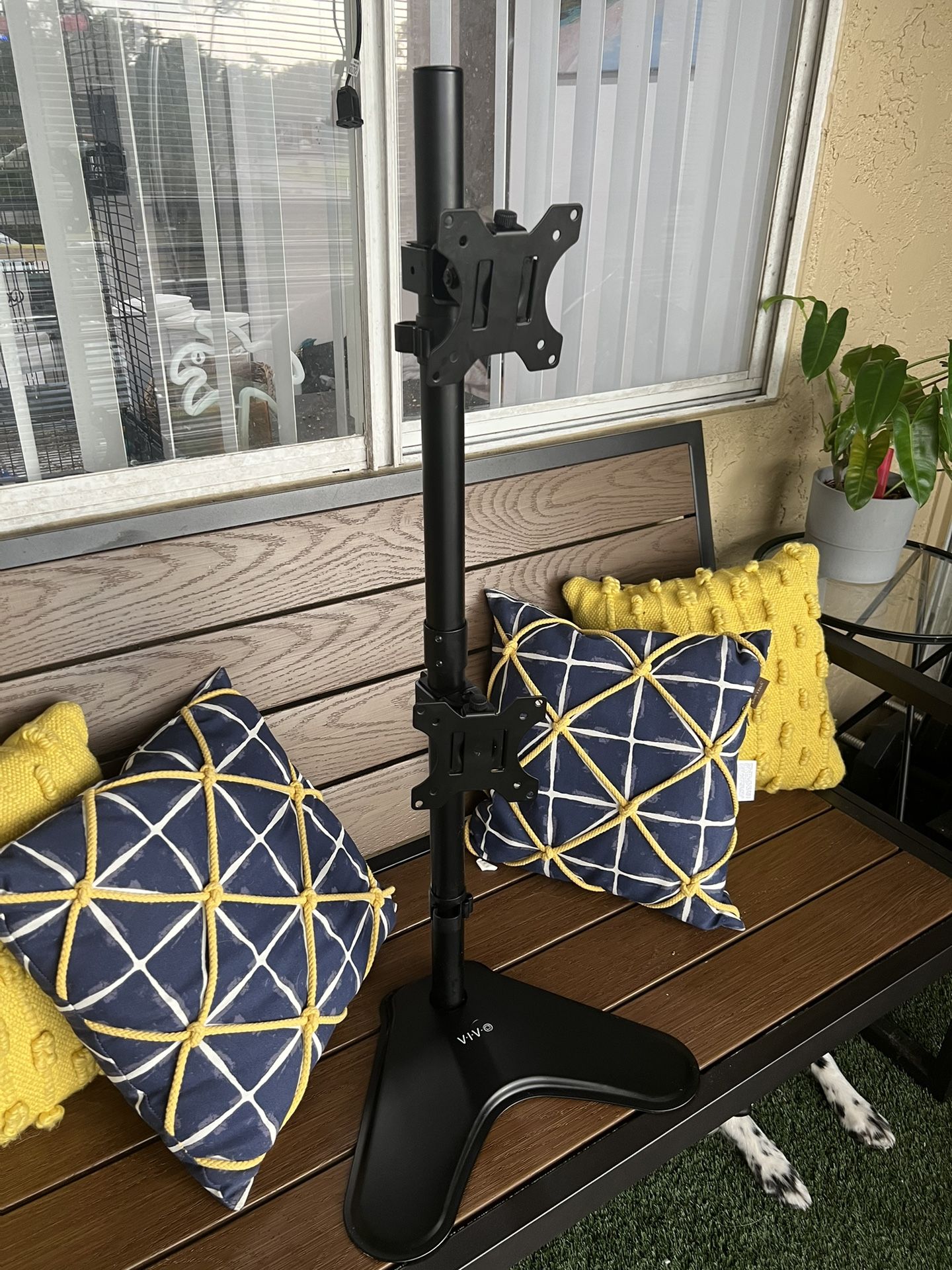 VIVO Dual Monitor Desk Stand Free-Standing LCD Mount, Holds in Stacked Vertical Position 2 Ultrawide Screens up to 34 inches, Black, STAND-V002L