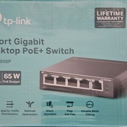 TP-Link 5-Port Gigabit Desktop PoE+ Switch (Model TL-SG1005P) – Brand New Sealed