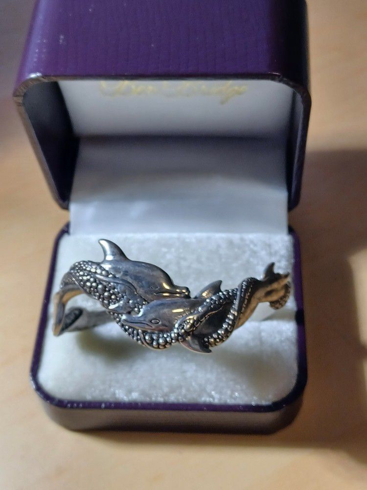 Vintage Sterling Silver Dolphin Cuff Bracelet 