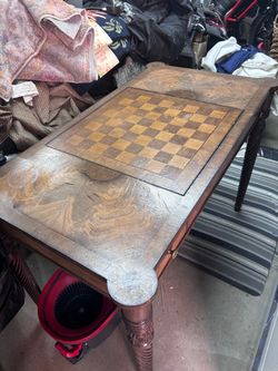 Antique Wooden Chess Game Table
