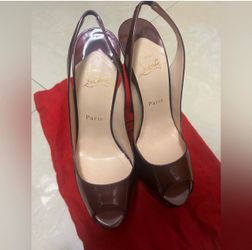 Christian Louboutin Burgundy Patent Lady Peep Sling Back Size 39