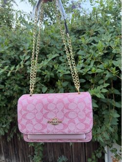 Coach Signature Jacquard Chain Crossbody – Pink