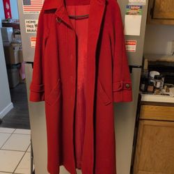 Barely Used Women's Red Heavy Wool Long Coat Size 2 - US Made