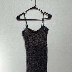 Black spaghetti straps with colorful glitter dress