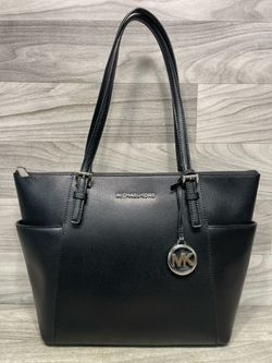 Michael Kors Black Saffiano Leather Tote Shoulder Bag MK Charm (A1D028366)