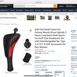 Golf Club Head Covers for Fairway Woods Driver Hybrids 3 Pieces Long Neck Mesh Sports Fan Golf Club 