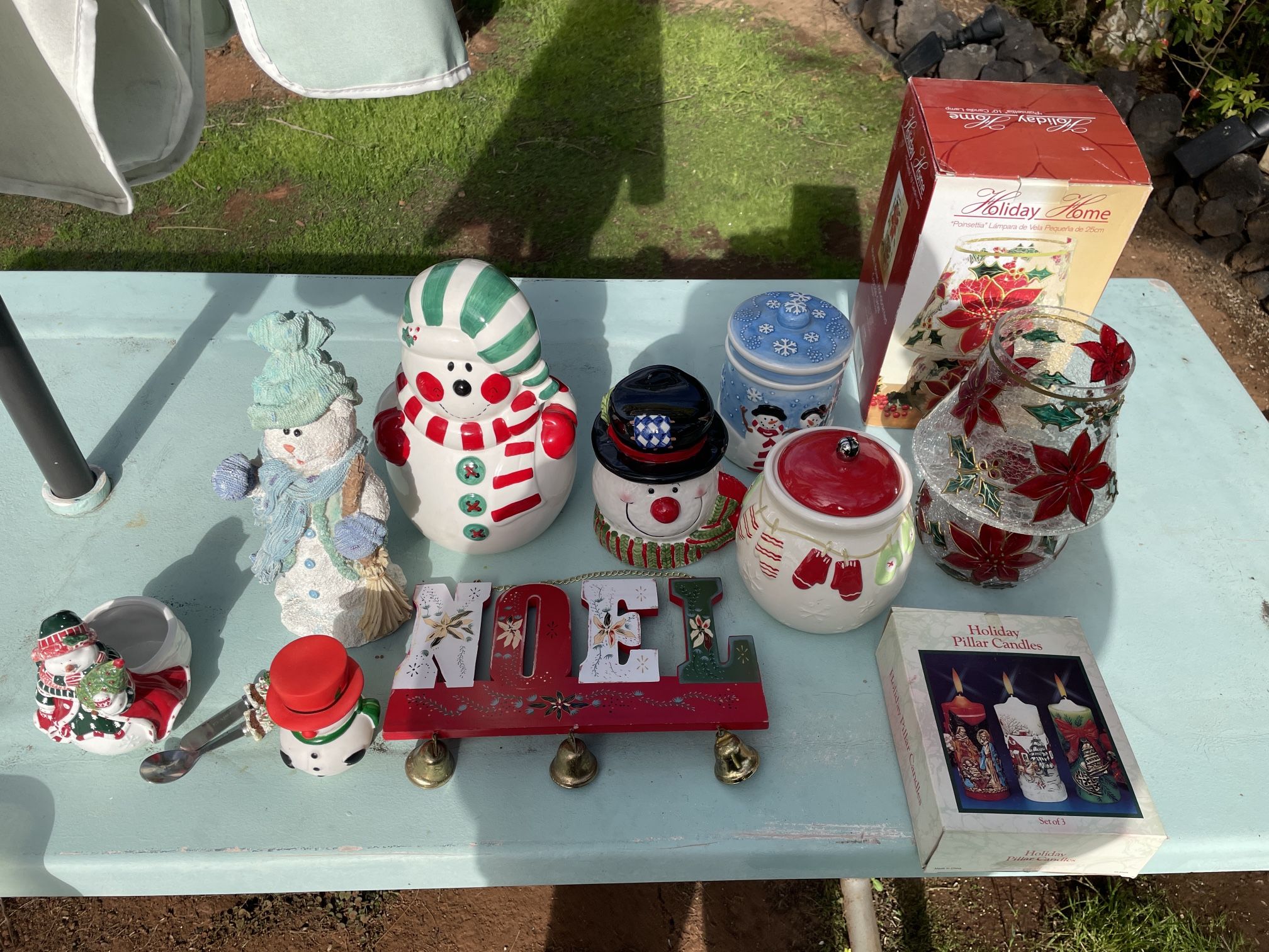 Lot of vintage Christmas hallmark plus new items, lot cookie jars, snowman and more
