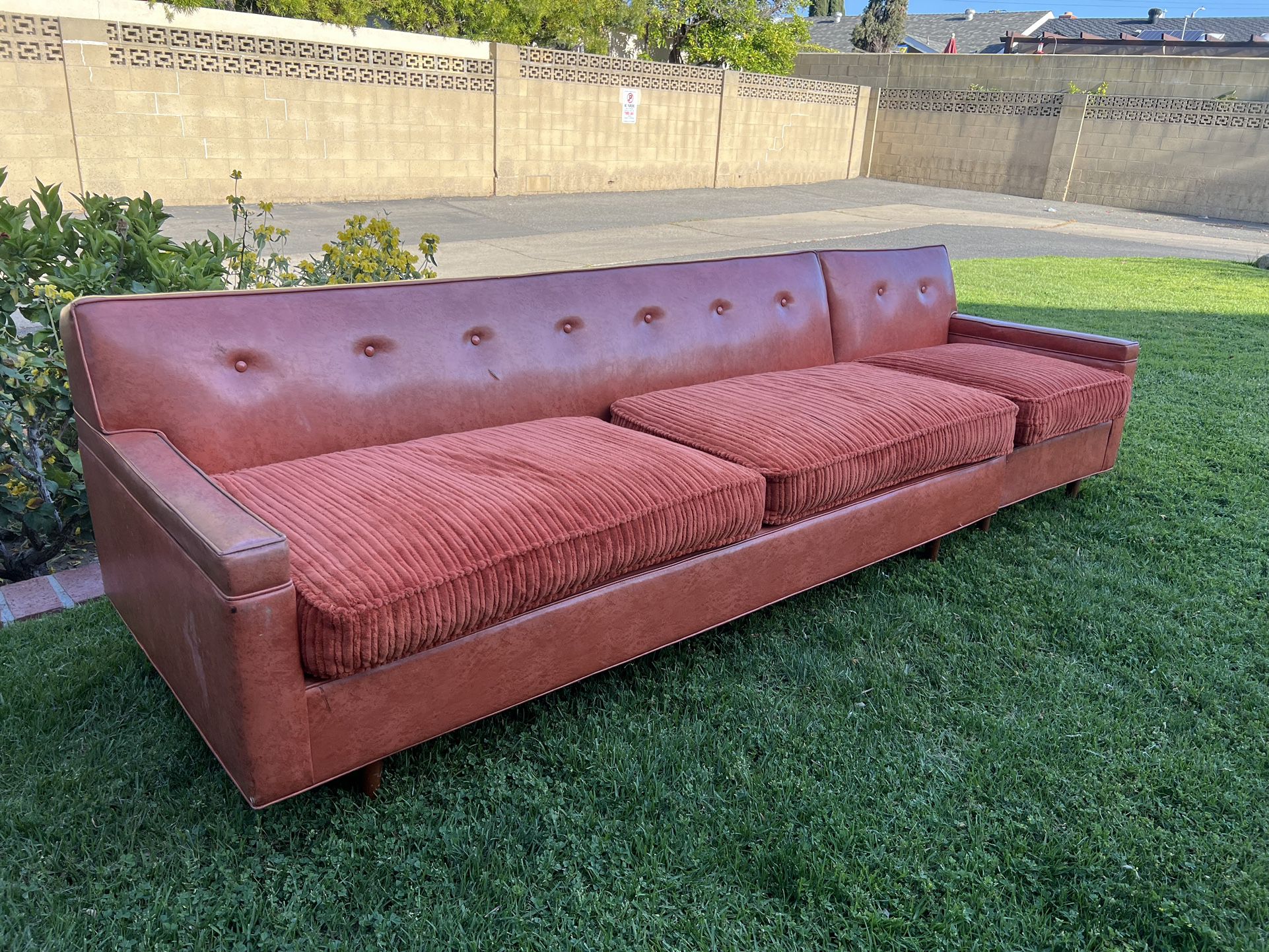MCM Vintage Long Sectional Sofa Couch Rust Orange 
