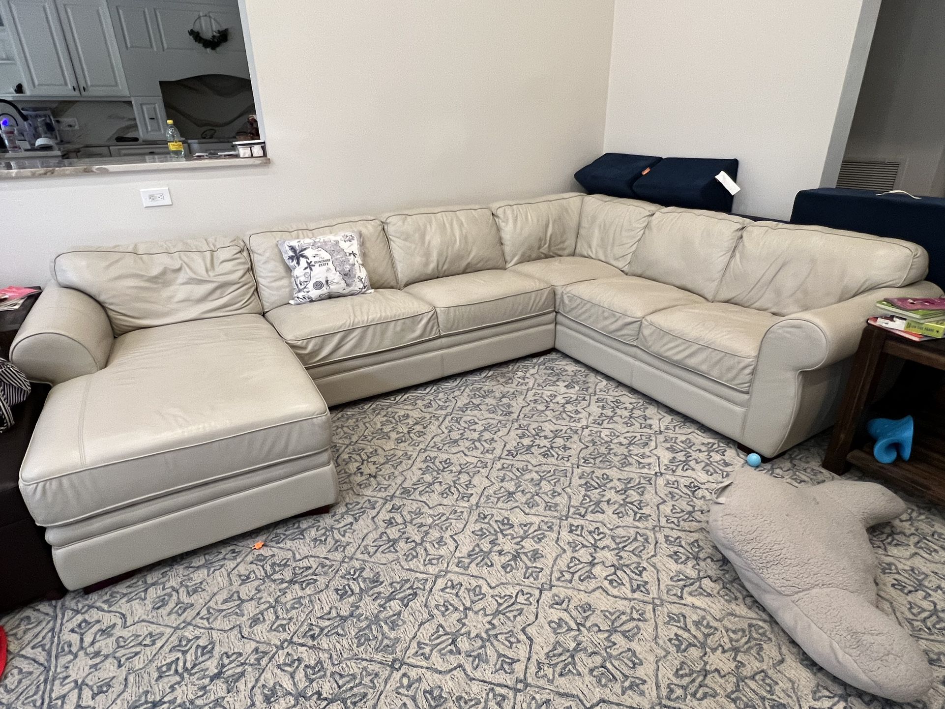 White Leather sectional sofa couch $300
