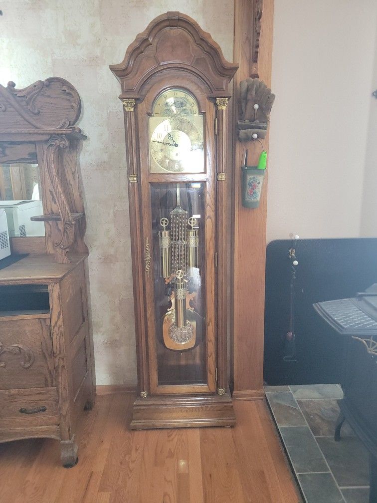 Antique Oak Grandfather Clock