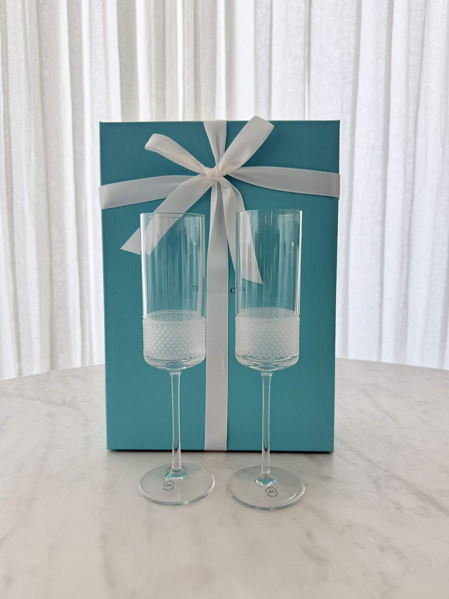 Rare Tiffany & Co. Diamond Point Crystal Champagne Flutes – Set of 2 – Brand New in Box