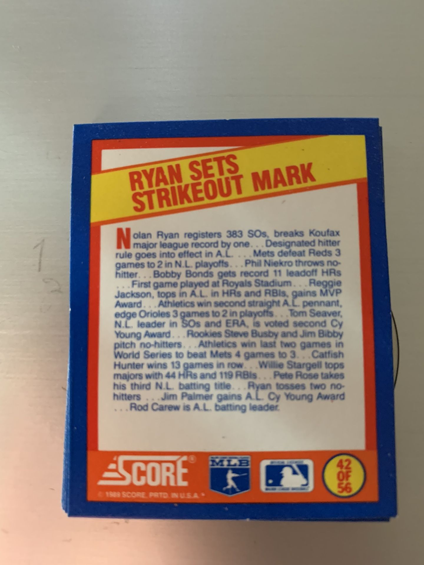 1989 SCORE A YEAR TO REMEMBER INSERTS MIN BB CARDS-12 Cards Total