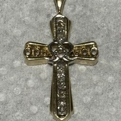 14k Gold Cross 8 Diamond Cross Pendant