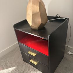2 Sets Beautiful Black & Gold Bedside Table with LED Lights