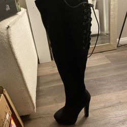 Black Suede Stiletto Knee High Boots