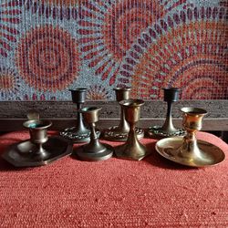 Vintage Brass Candlestick Holders, 7 Brass Candle Holders 
