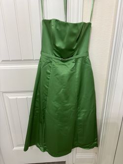 Green Satin Strapless Midi Dress