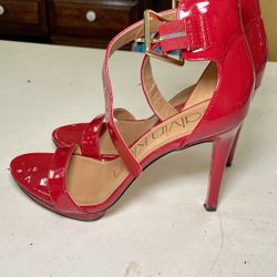 Calvin Klein Red Patent Leather Ankle Strap High Heels Stilettos - Size 9