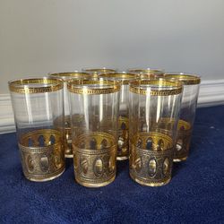 Antiqua Highball Pattern Mid 20th Century 22 Karat Gold Glasses 