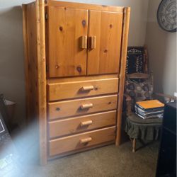 Wood Armoire And Matching Wall Mirror 