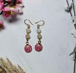 Pink Shell Charm And Gemstone Earrings