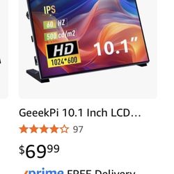 GeeekPi 10.1 Inch LCD Screen for Raspberry Pi, 1024x600 IPS LCD Display, HDMI Portable Monitor for Raspberry Pi 5/Pi 4B/3B+/3B/B+/Zero/400, Win11/10/8