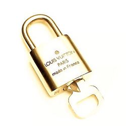 Authentic Louis Vuitton PadLock & Key Brass Gold Charm Lock All # 309