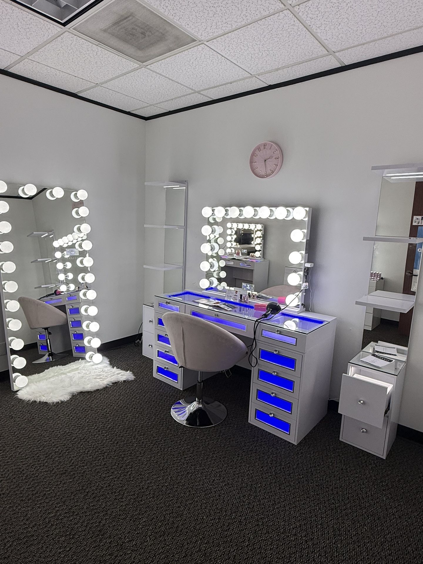 Vanity + Full Body Length Mirror + 2 Shelves + Chair