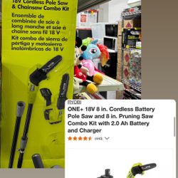 18V Cordless Pole Saw and Pruning Saw Combo with Battery and Charger, sierra de podar
