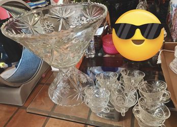 Glass Punch Bowl Set w/ 12 Cups
