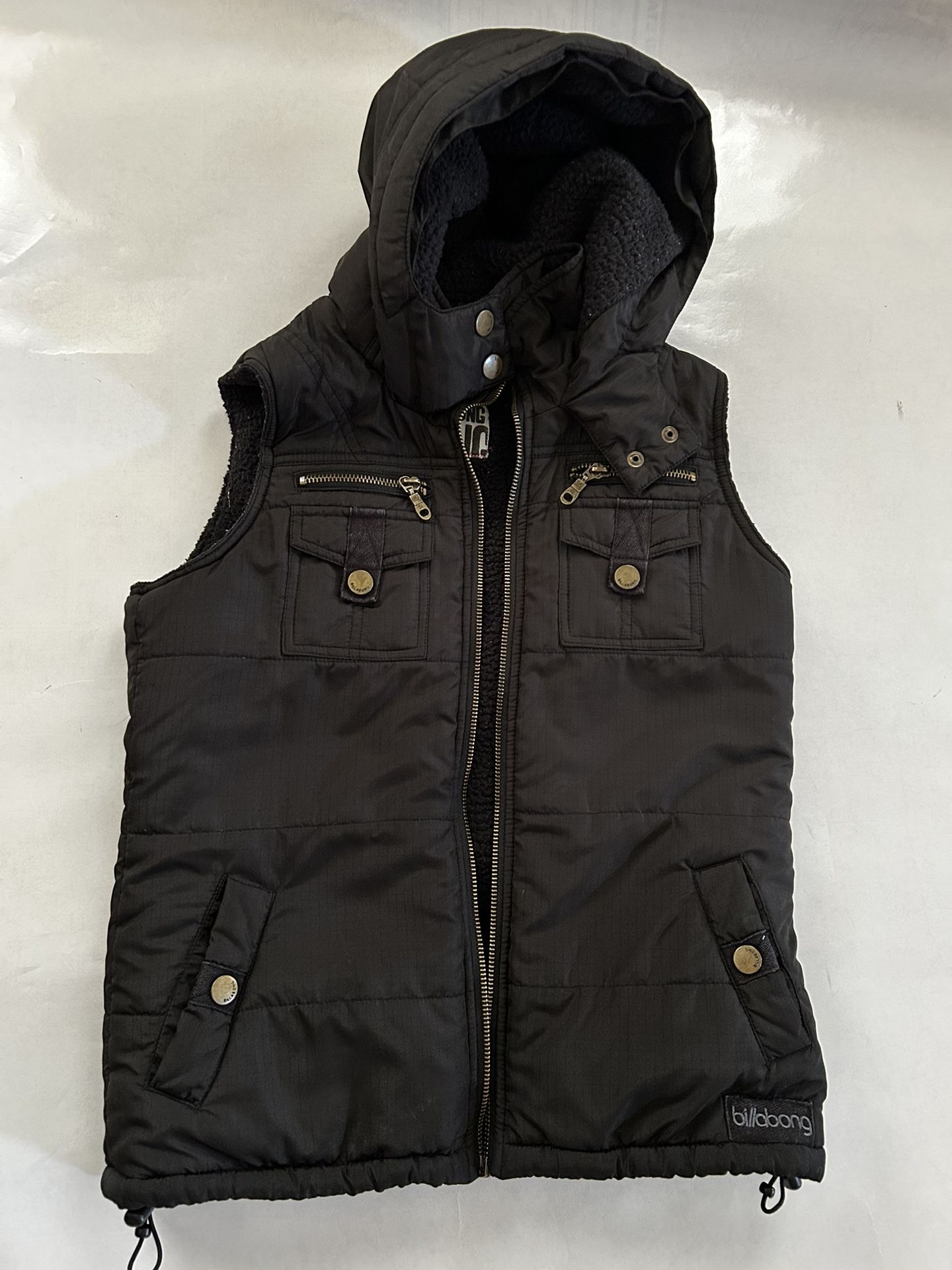 Billabong Hooded Full Zip Vest Women's Small Black Pockets