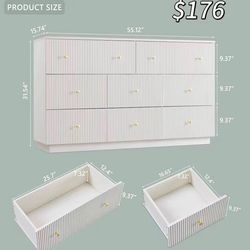 😀 Fluted Dresser for Bedroom, 55" W White 8 Drawer Dressers, Wood Tall Dresser Storage Organizer, Modern Bedroom Chest of Drawer with Deep Storage fo