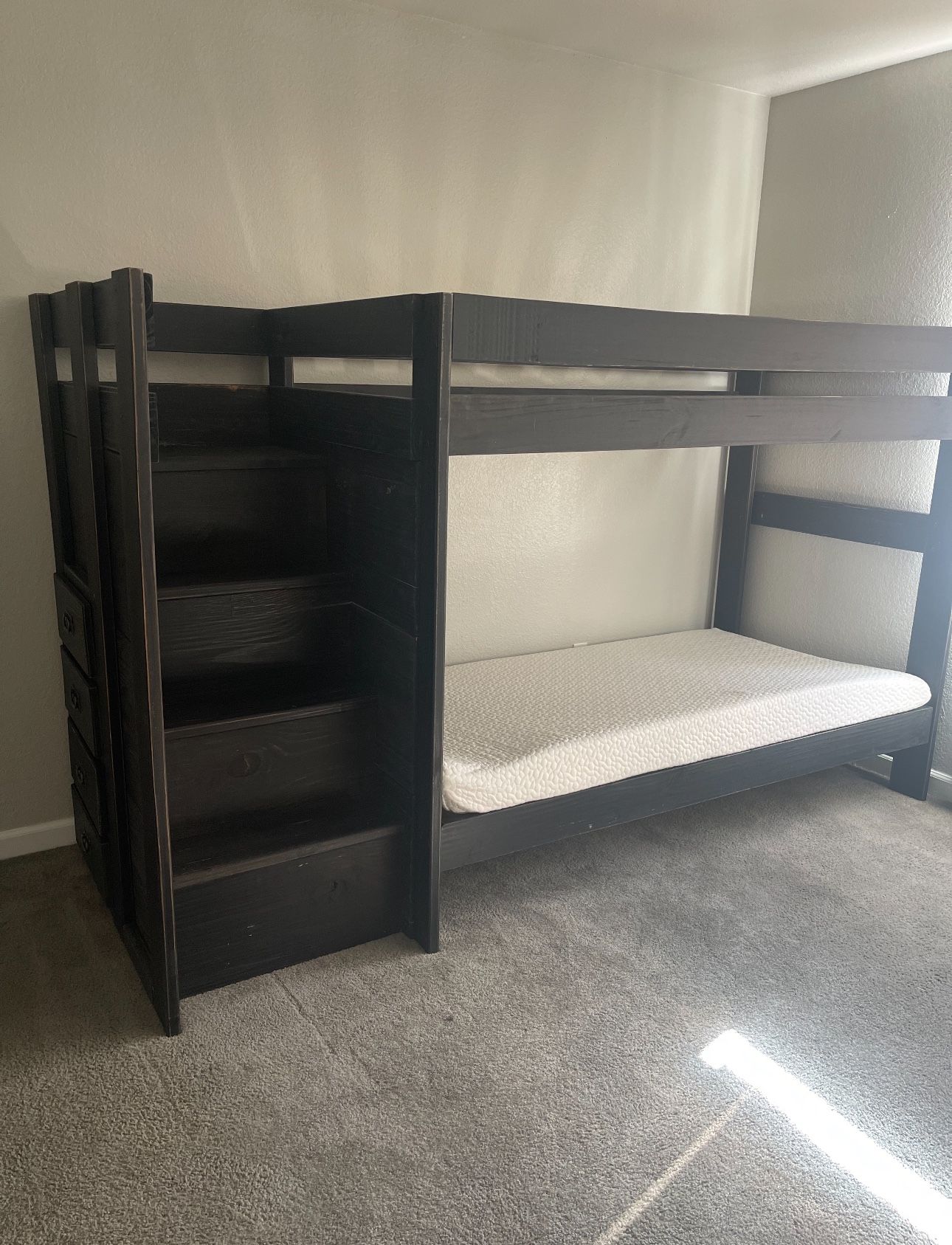 Twin Bunk Bed Set W/ Stair Case And Drawers On Side With 6 Drawer Dresser Included 