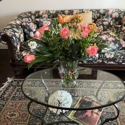 Oval Metal And Glass Coffee Table Or side Table