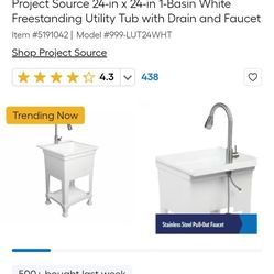 Project Source 24-in x 24-in 1-Basin White Freestanding Utility Tub with Drain and Faucet