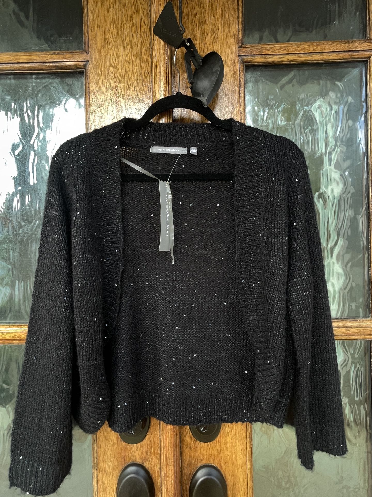 Ny collection Long Sleeve XL back Sequin Sparkle Open Front Cropped Cardigan $44