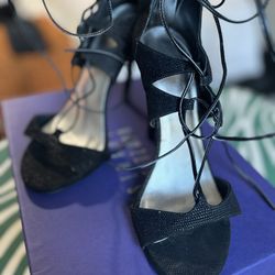 Stuart Weitzman Legwrap Black Goose Bump Stiletto 7