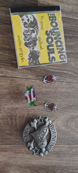The Bouncing Souls Punk Merch Lot - Belt Buckle, 3 Enamel Pins & CD