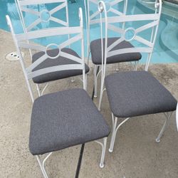 Wrought Iron Chairs 4  Light Gray Seat & Table Wood/ Glass  Color Dark  Gray