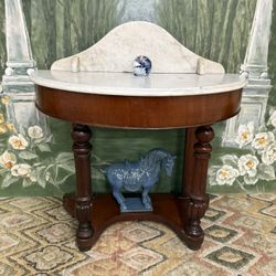 Antique Victorian Mahogany Entry Sideboard Table with Marble Top