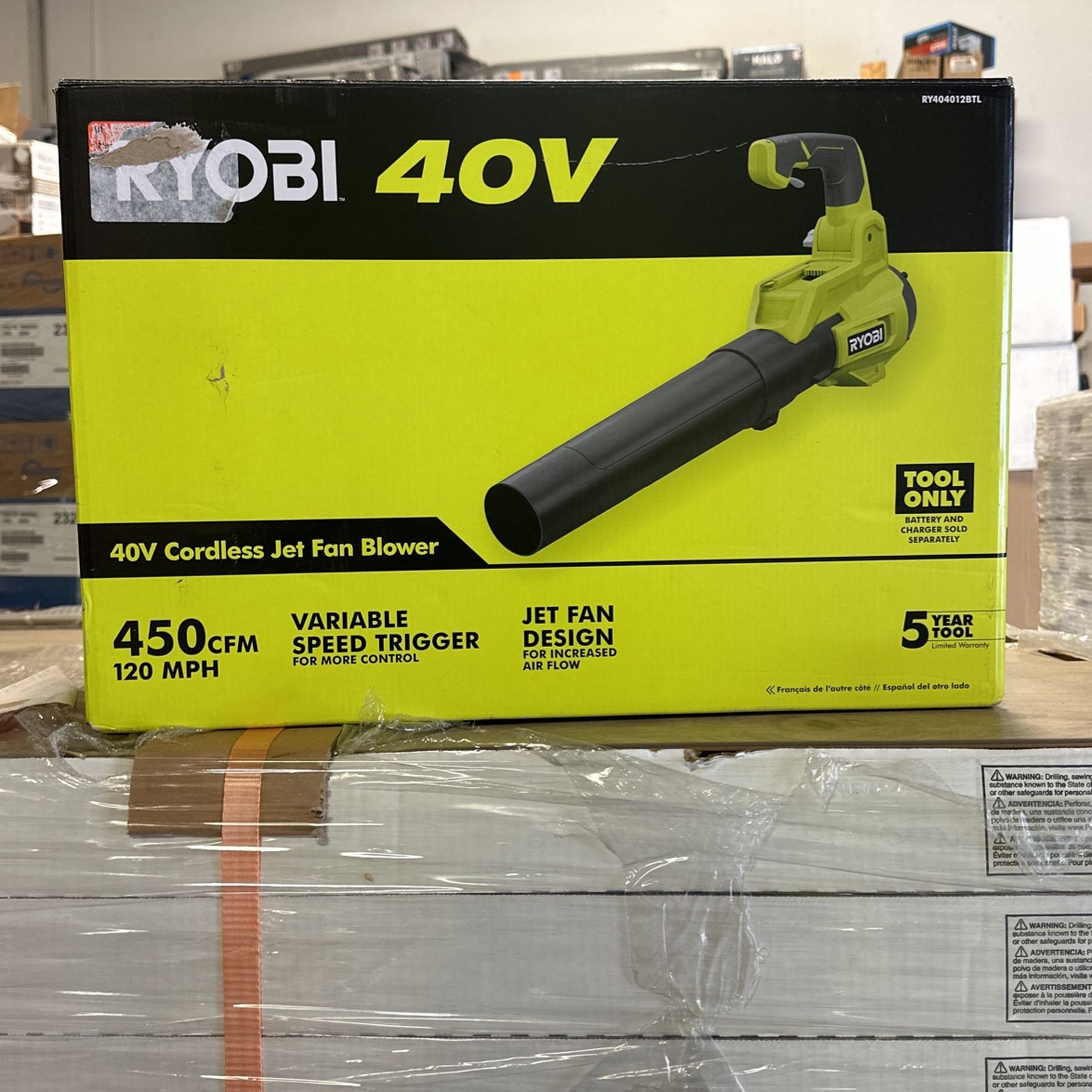 RYOBI 40V 120 MPH 450 CFM Cordless Battery Variable-Speed Jet-Fan Blower (Tool-Only)
