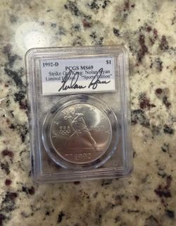 Autographed Nolan Ryan Olympic Edition Silver Dollar
